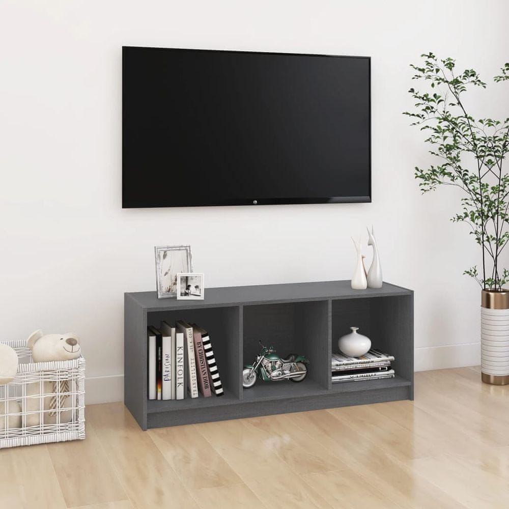 Vidaxl TV skrinka sivá 104x33x41 cm borovicový masív